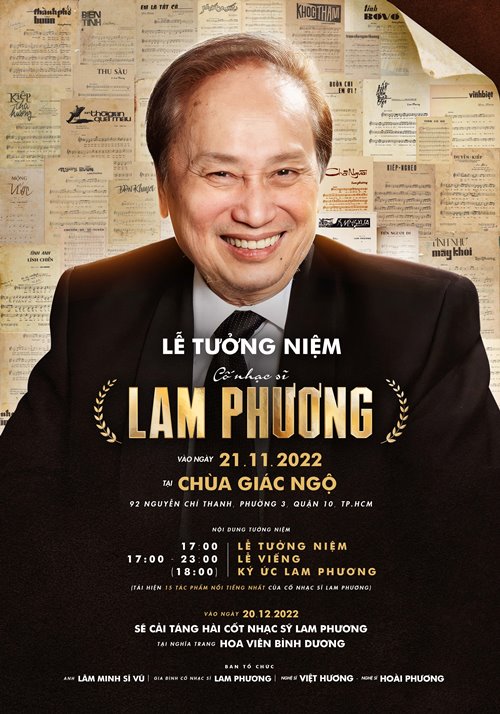 Lễ tưởng niệm cố nhạc sĩ Lam Phương sẽ diễn ra tại Chùa Giác Ngộ