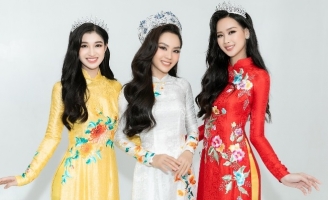 Hoa hậu Mai Phương cùng hai Á hậu khoe sắc với áo dài của NTK Ngô Nhật Huy