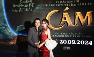 Lương Thế Thành hộ tống bà xã Thúy Diễm ra mắt phim Cám